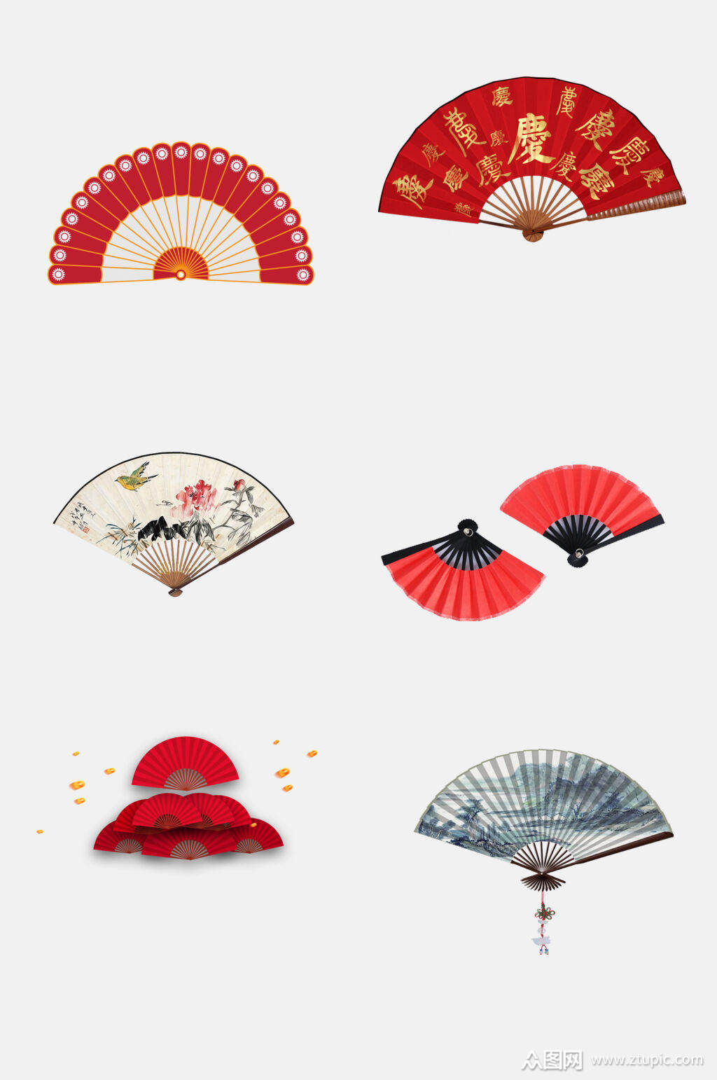 唯美中国风古风折叠扇子免抠素材