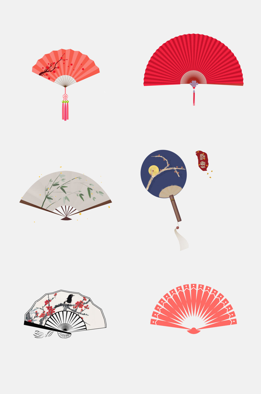 简约中国风古风折叠扇子免抠设计素材