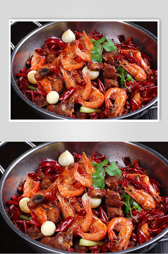 干锅菜干锅排骨虾食品高清图片