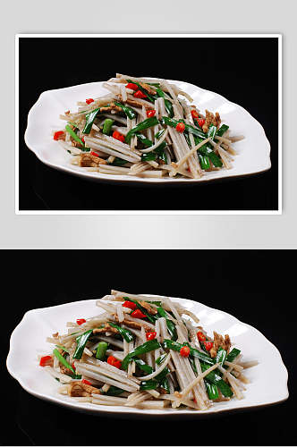 韭香莲菜炒肉丝食物高清图片