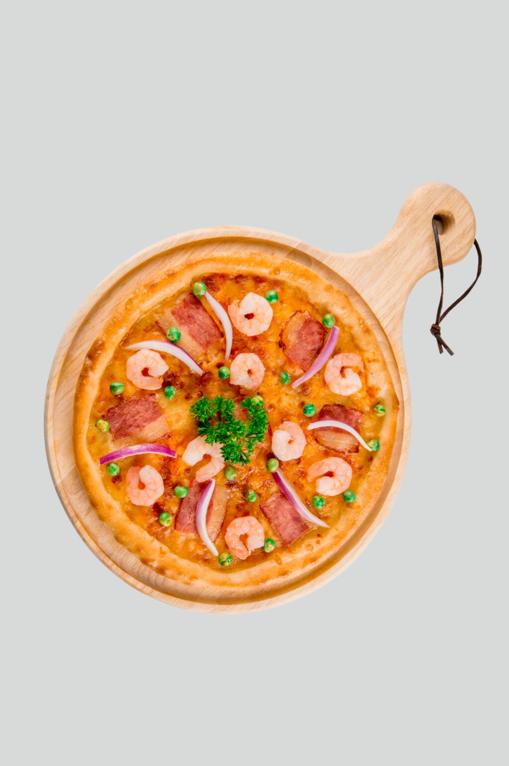 大虾培根披萨餐饮摄影图片
