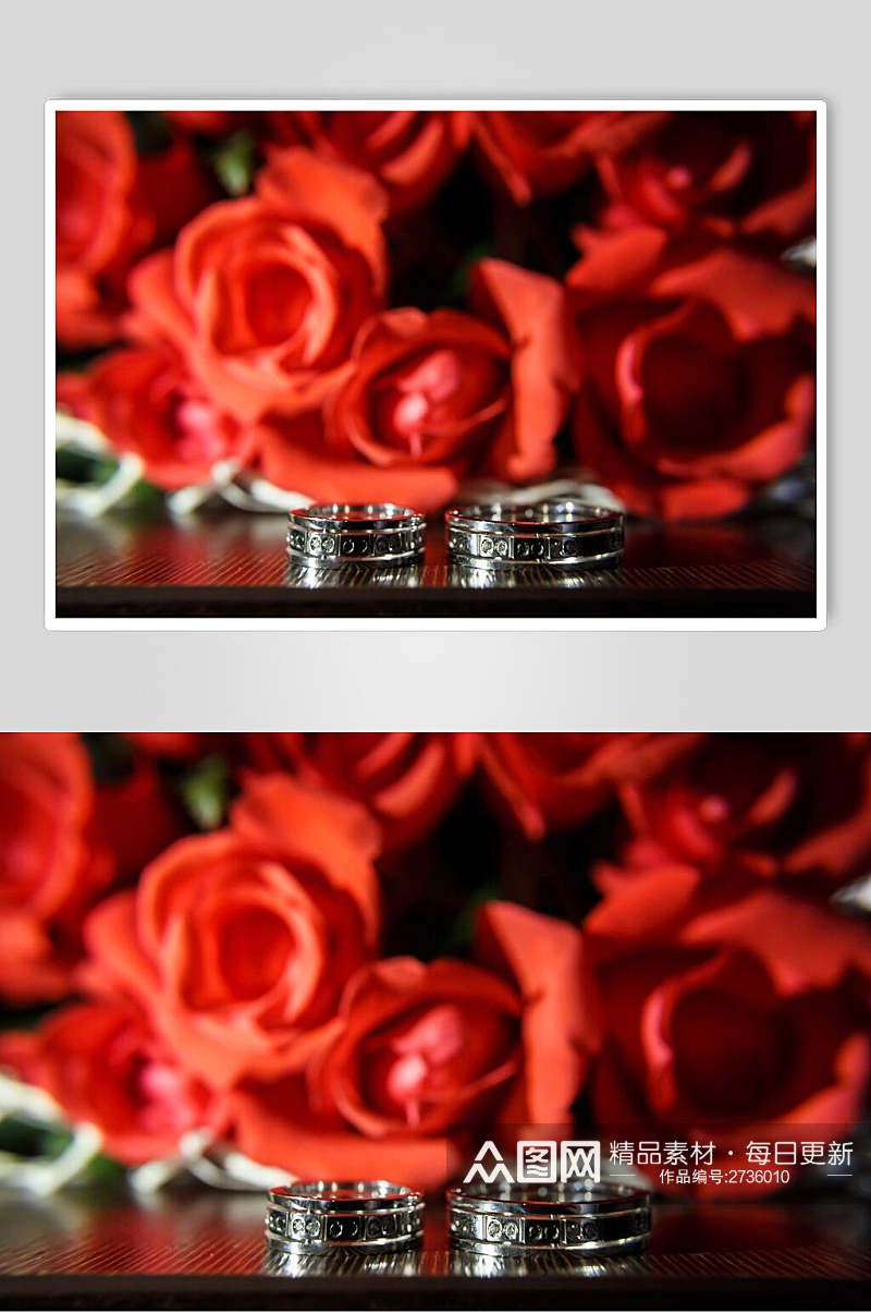 浪漫玫瑰红婚戒对戒图片素材