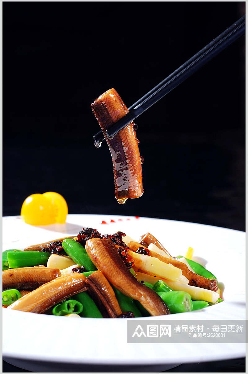 干妈鲜笋烹土鳝食物高清图片素材