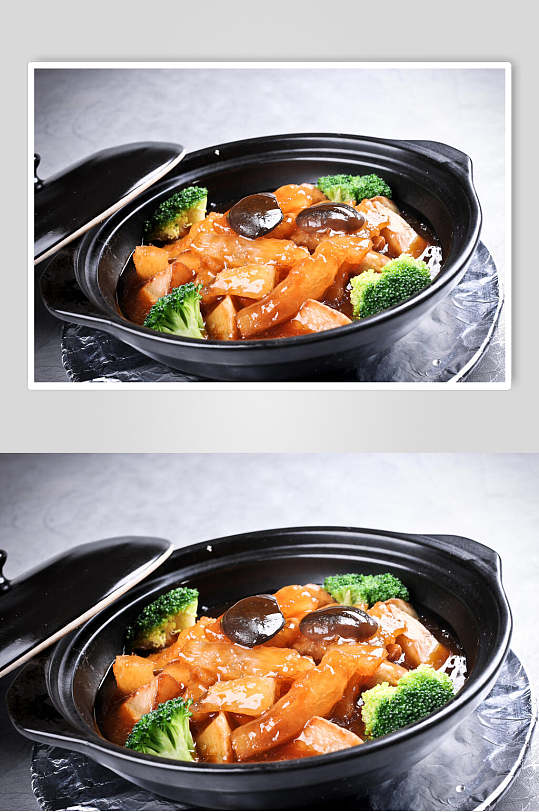 鲍汁土豆焖鹿筋食物高清图片