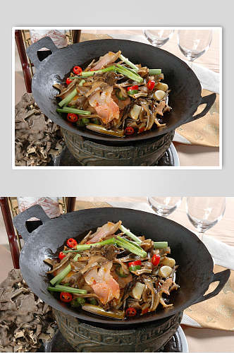 干锅野生菊花菌食物高清图片