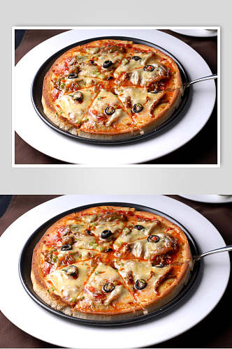 招牌披萨牛肉披萨食物摄影图片