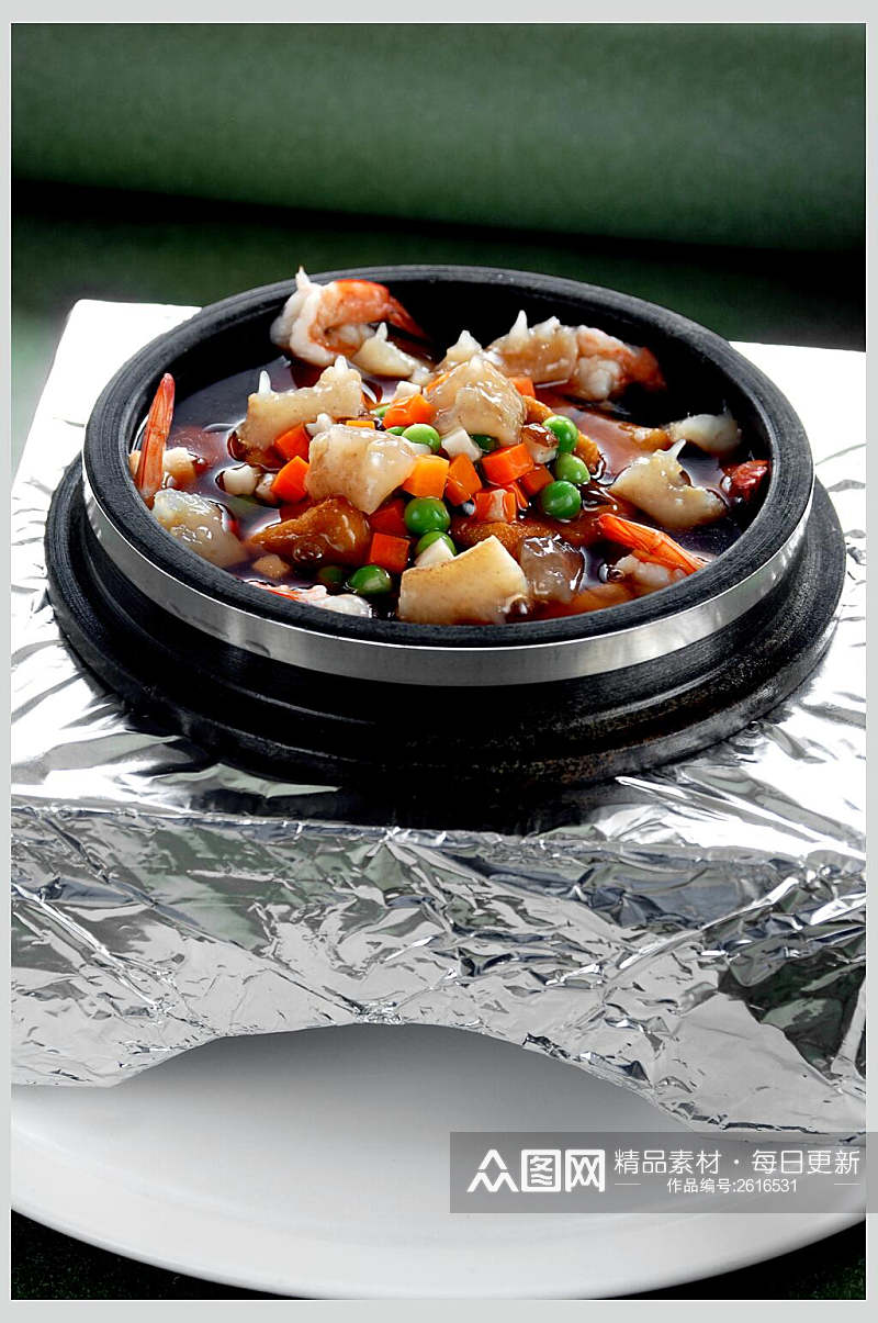 石锅海鲜烩豆腐食物高清图片素材