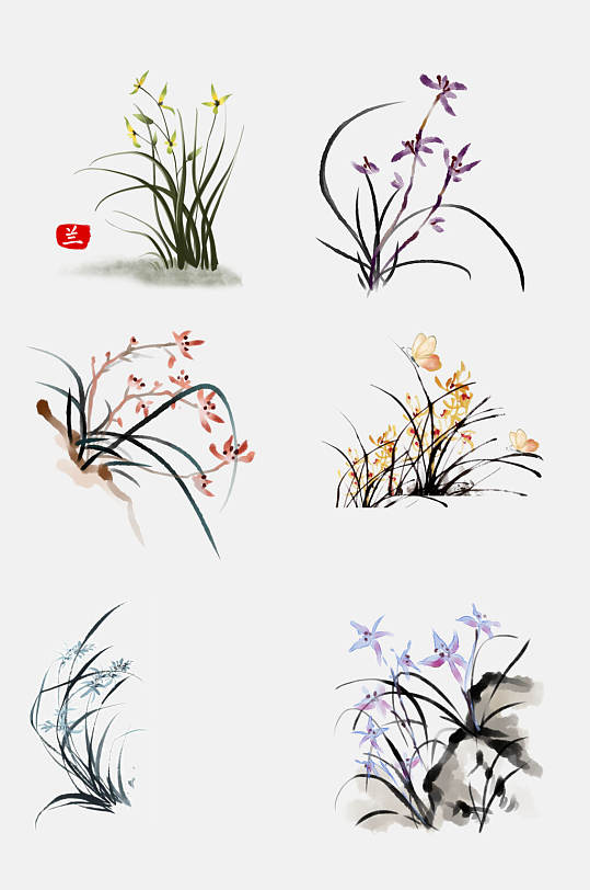 图案兰花兰草免抠素材立即下载创意中国风水墨兰花兰草免抠素材立即