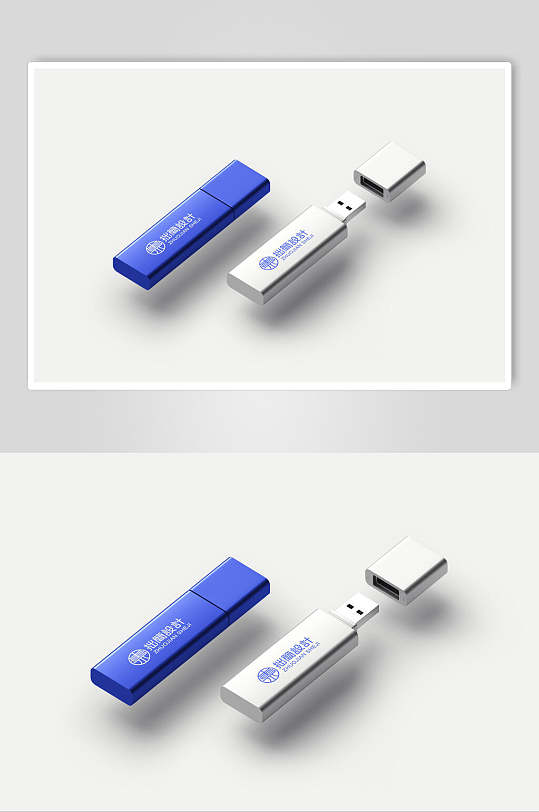 蓝白极简U盘样机设计-众图网