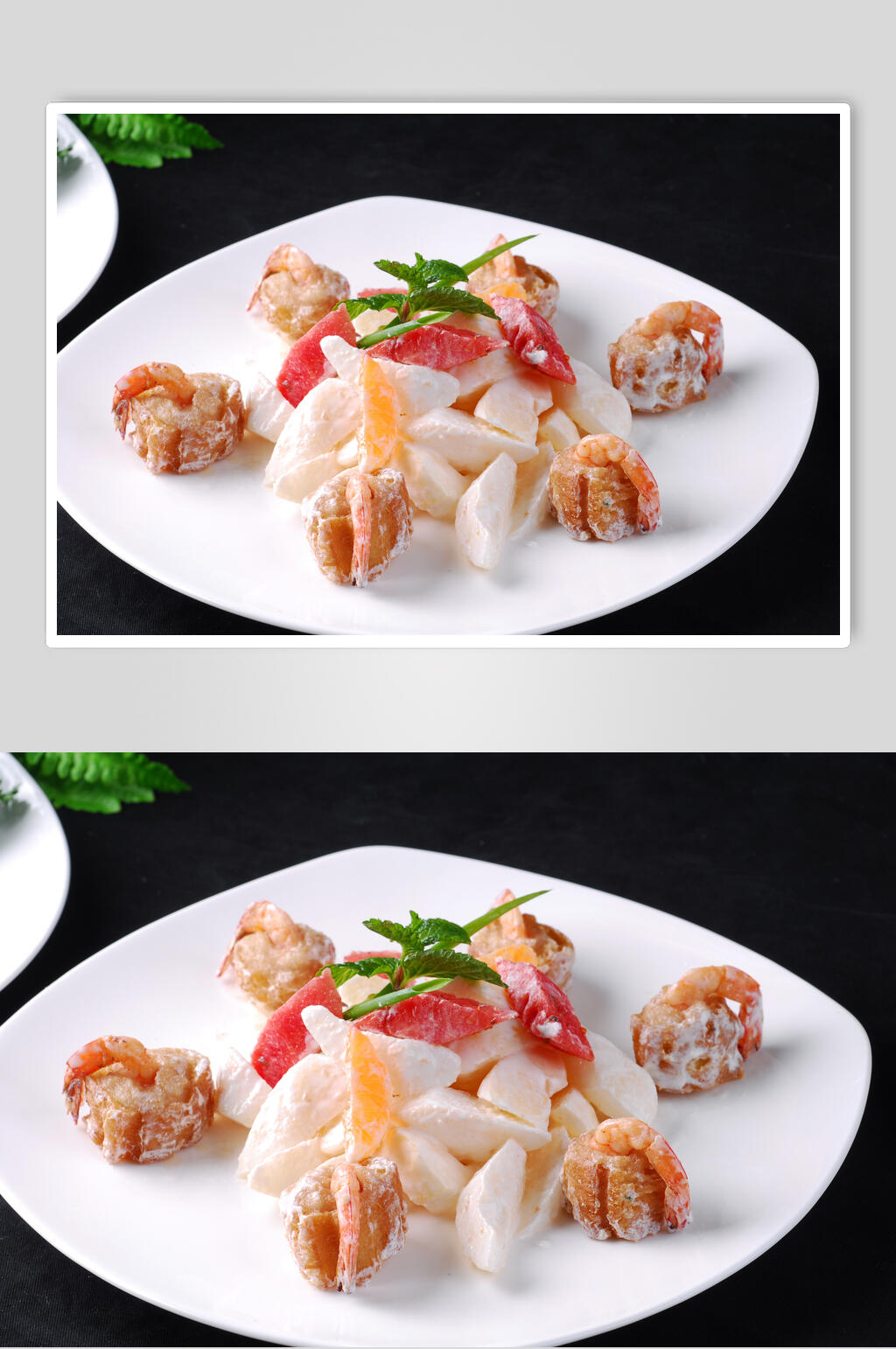热菜沙拉油条虾食物高清图片素材