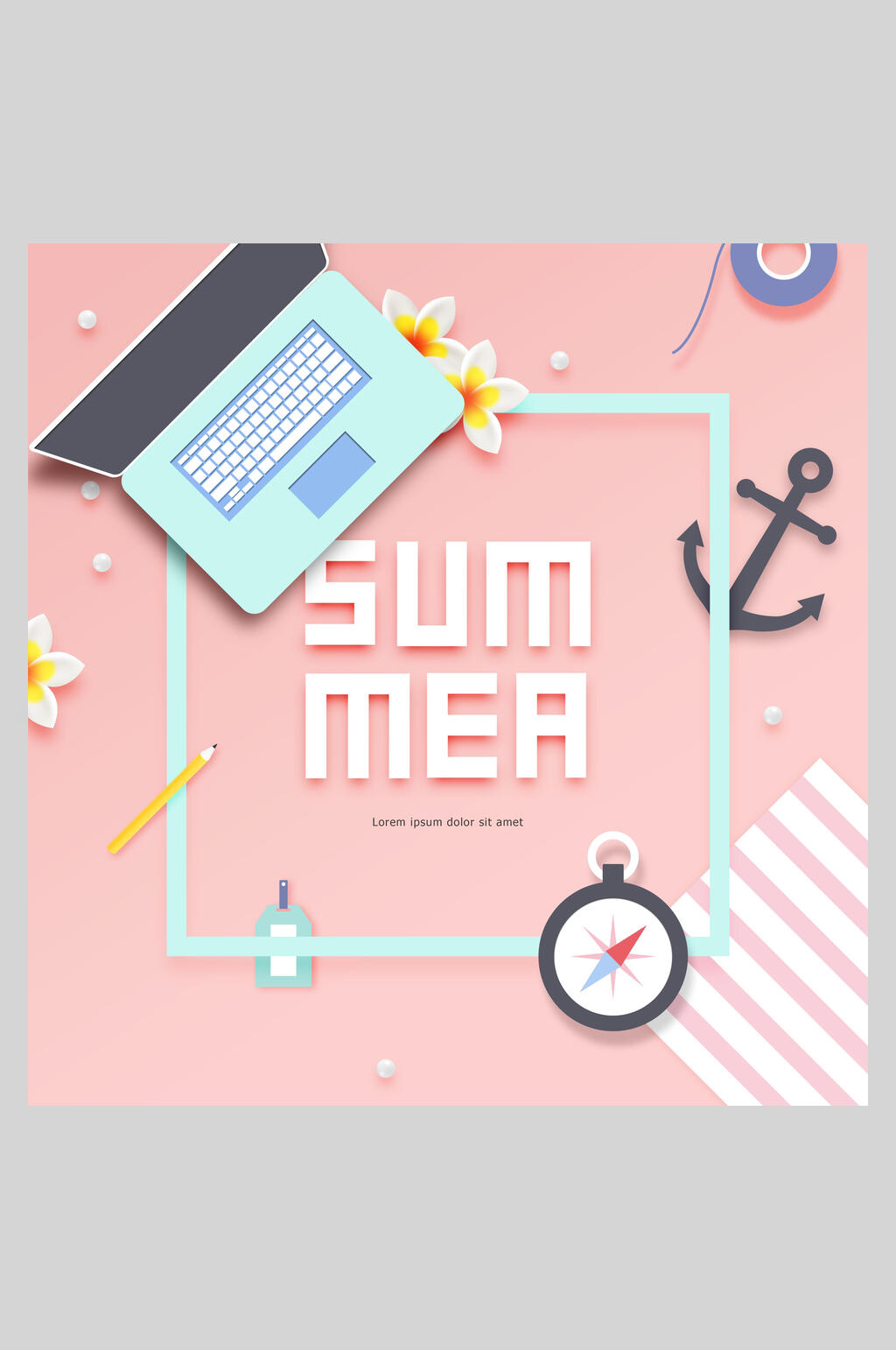 粉色夏季清爽创意插画海报素材