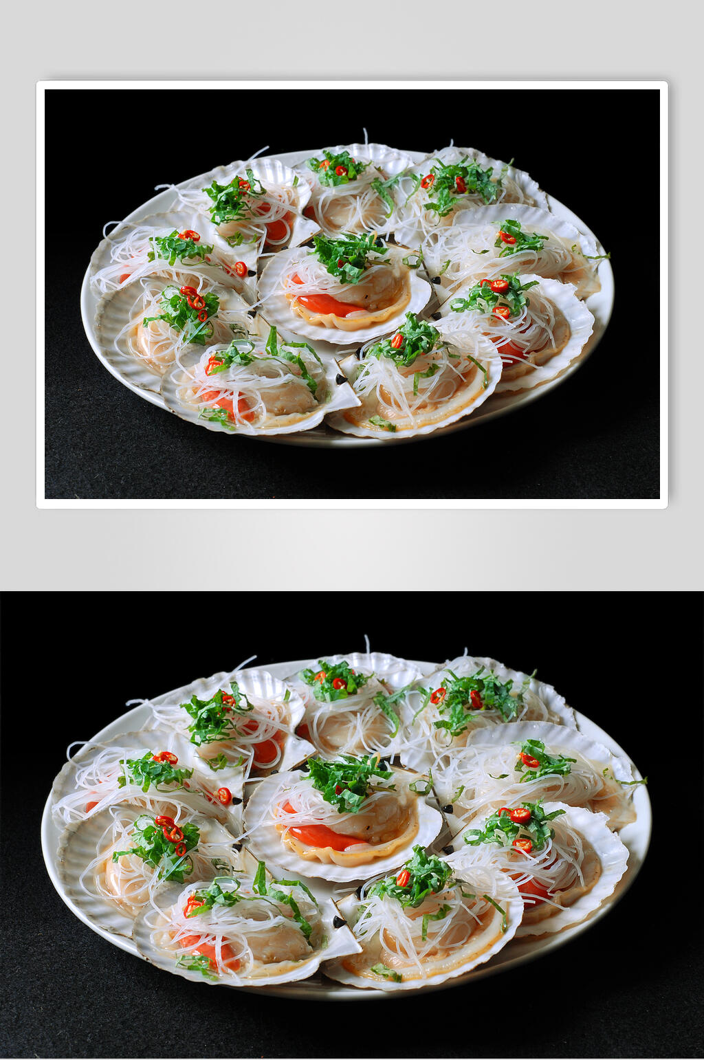 海鲜藿香蒸扇贝食物摄影图片素材
