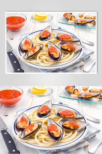 海鲜面西餐美食摄影图