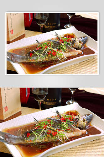 新鲜河鲜清蒸江团食物摄影图片