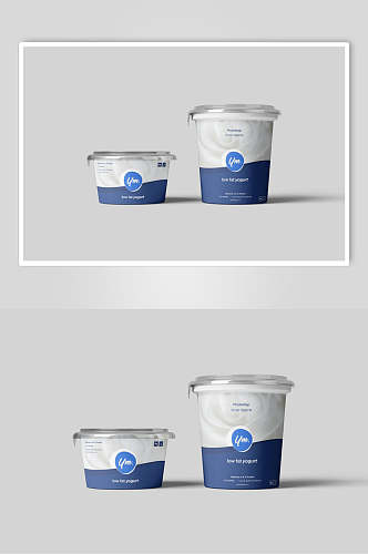 蓝白色系酸奶包装盒样机