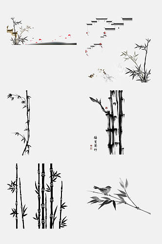 中国风水墨竹子竹林免抠设计素材