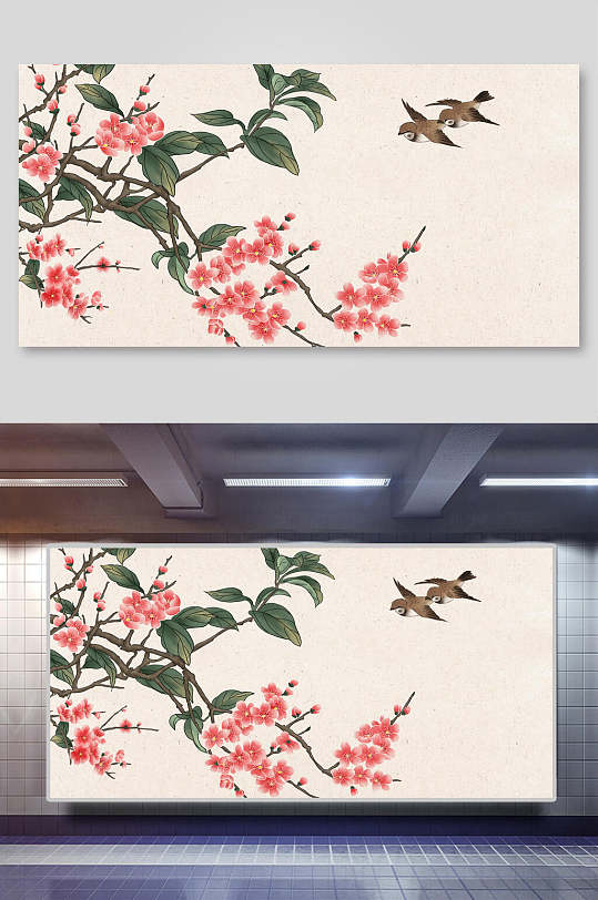 清新中国风植物花鸟国画背景素材