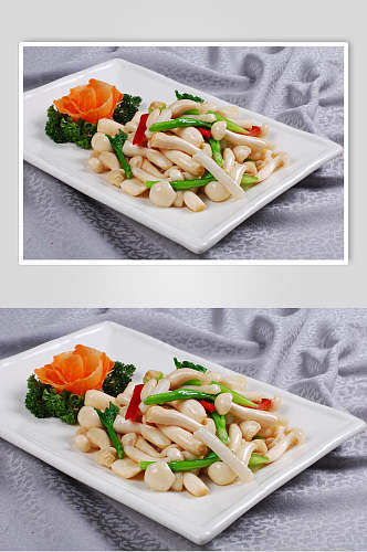 白玉菇炒鱼菘柳食物摄影图片