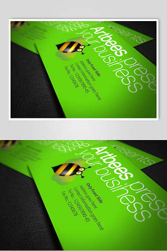小清新绿色蜜蜂名片设计展示样机