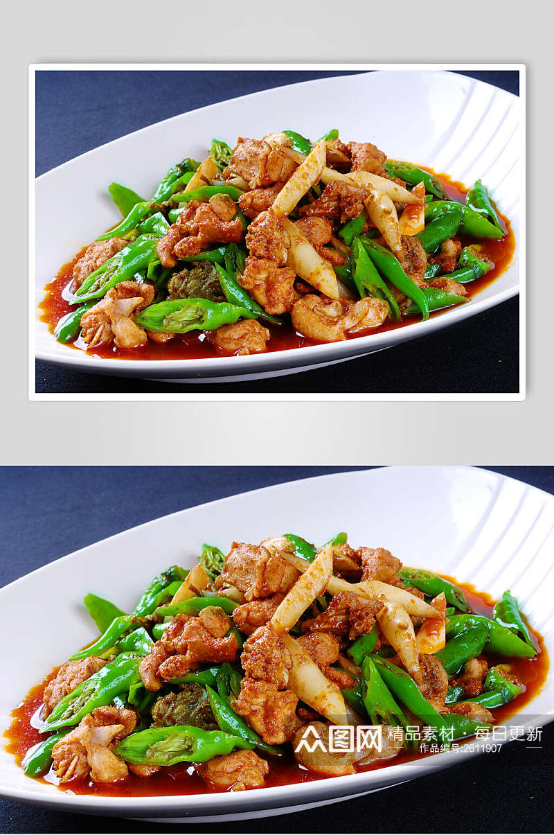 热青椒焖土鸡食品高清图片素材