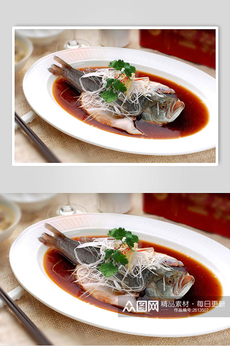 海河鲜清蒸鲈鱼餐饮摄影图片素材