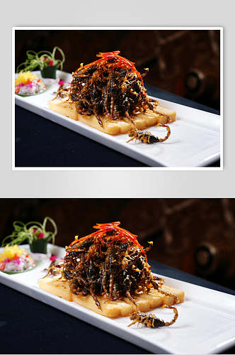 椒盐蝎子食物摄影图片