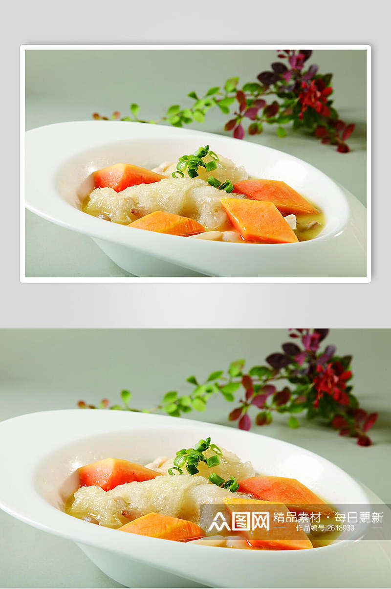 浓汤木瓜煮鱼肚食物摄影图片素材