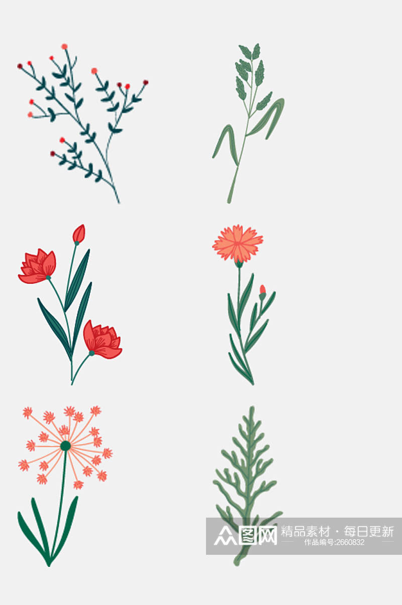 清新鲜花植物插画免抠素材素材