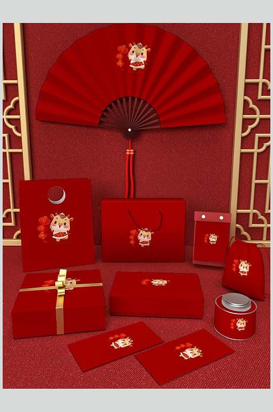 中国风红色礼品包装样机