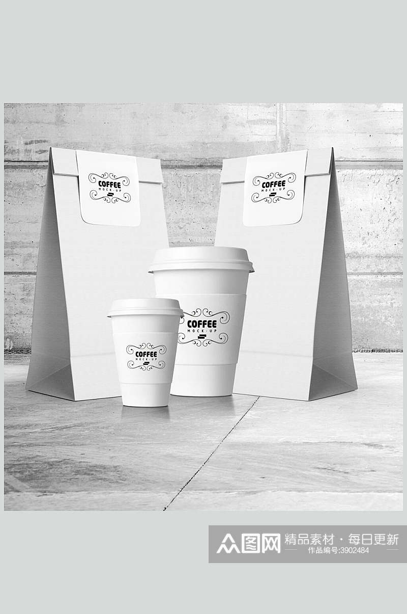 简约创意咖啡杯纸袋咖啡VI品牌样机素材