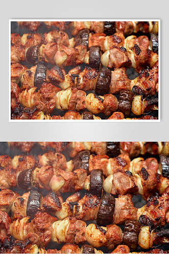 新鲜美味香菇肉串摄影图片
