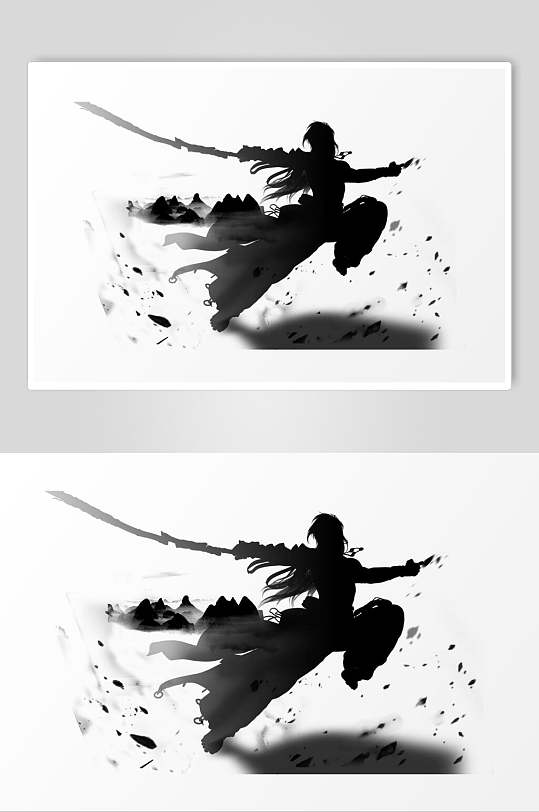 水墨风武侠人物五舞剑素材