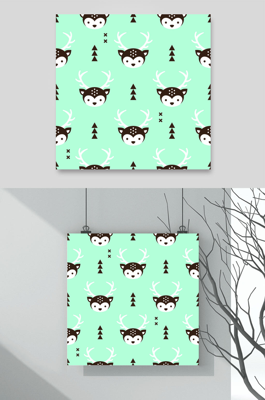 小清新麋鹿动植物插画图案矢量素材素材
