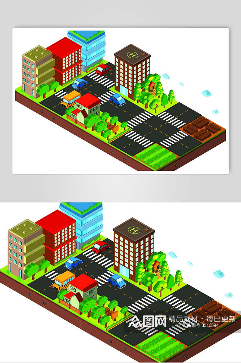 简约大气城市交通25D等距建筑矢量素材素材