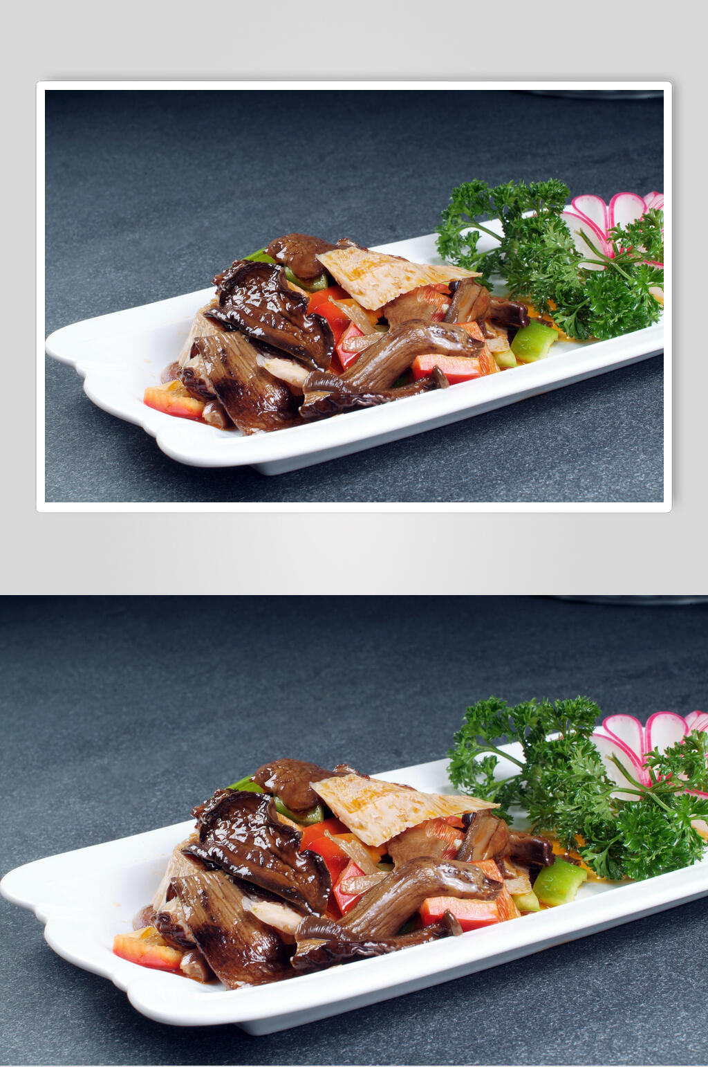 牛肝菌炒素回锅肉食品摄影图片素材