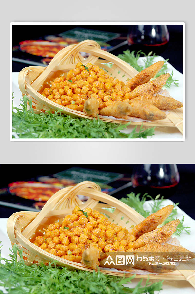 沙丁金沙玉米食物高清图片素材