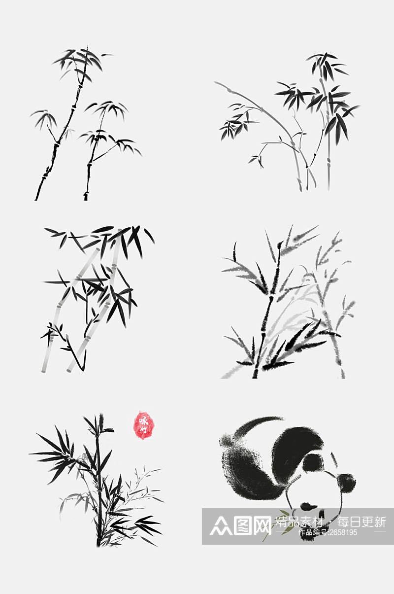 中国风水墨竹子熊猫免抠设计素材素材