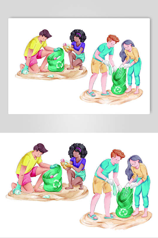 手绘垃圾大气高端环保卡通人物素材