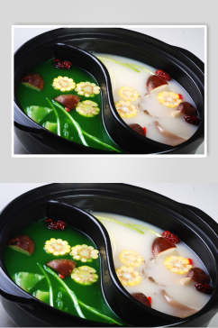 鸳鸯锅锅底食物摄影图片