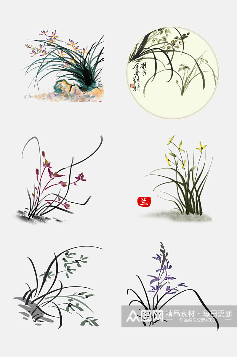 中国风水墨植物图案兰花兰草免抠素材素材