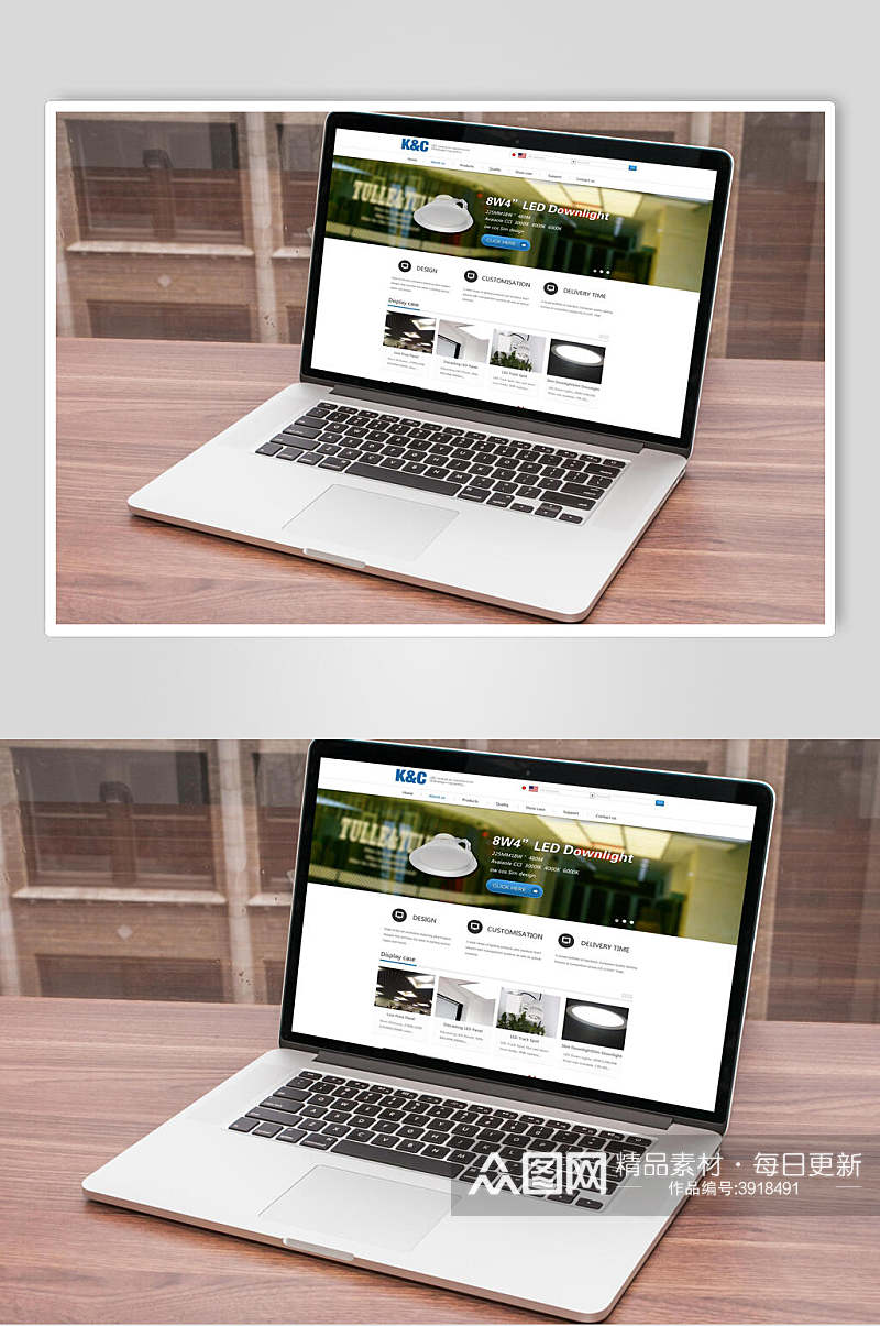炫酷实木桌子笔记本电脑显示器展示样机素材