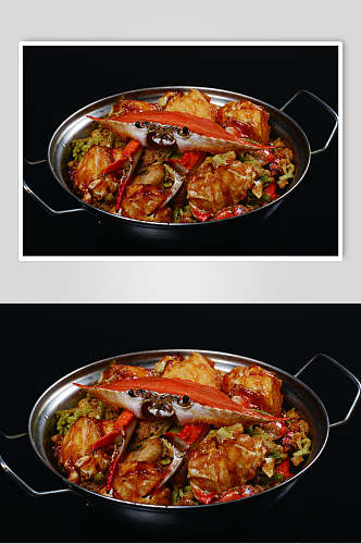 干锅菜花炒蟹食物图片