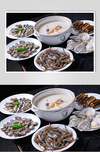 火锅海鲜拼盘食物摄影图片