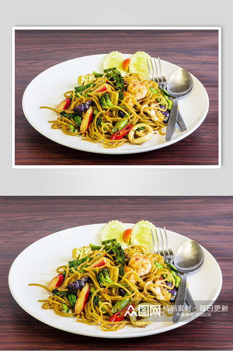青菜炒面食品西餐美食摄影图素材