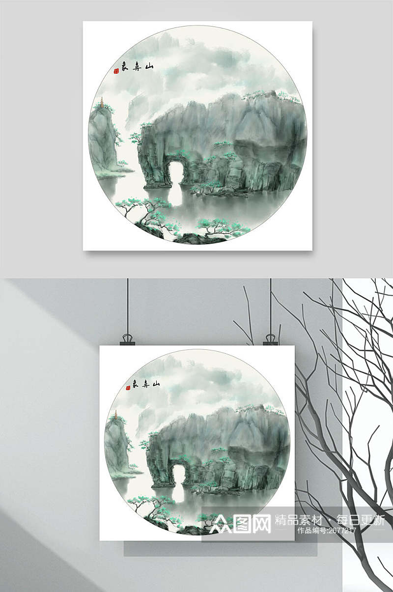 中国风山水花鸟国画背景素材素材