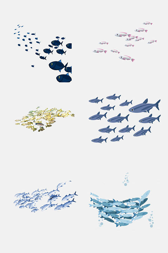 卡通海洋生物鱼群剪影免抠素材