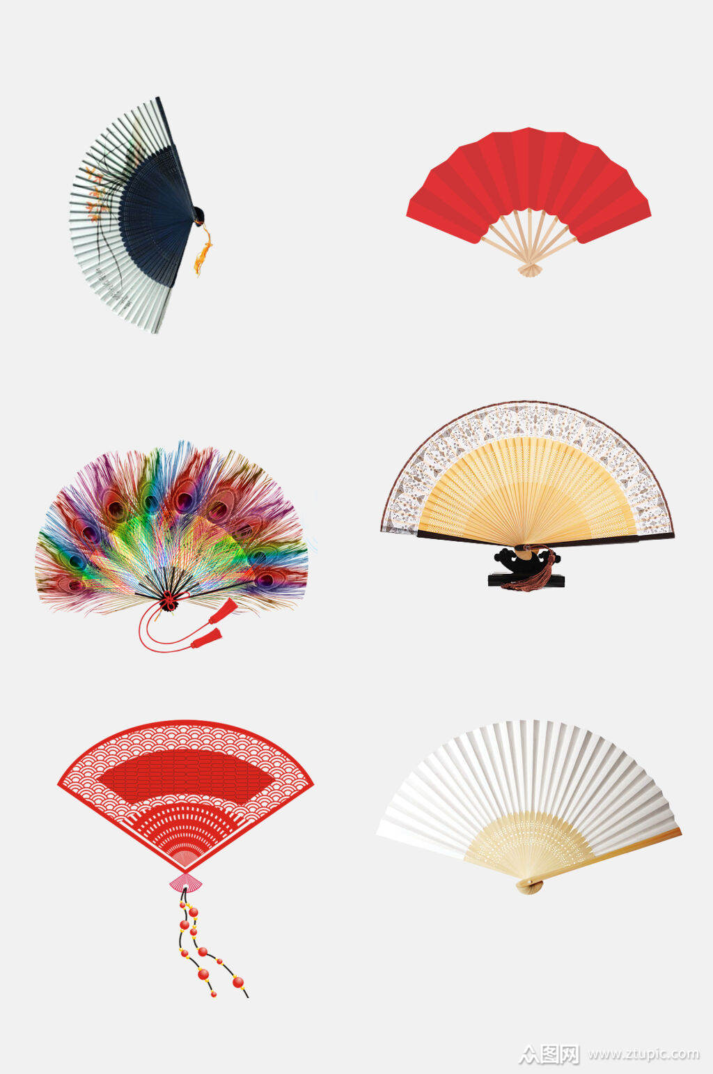 炫彩中国风古风折叠扇子免抠素材