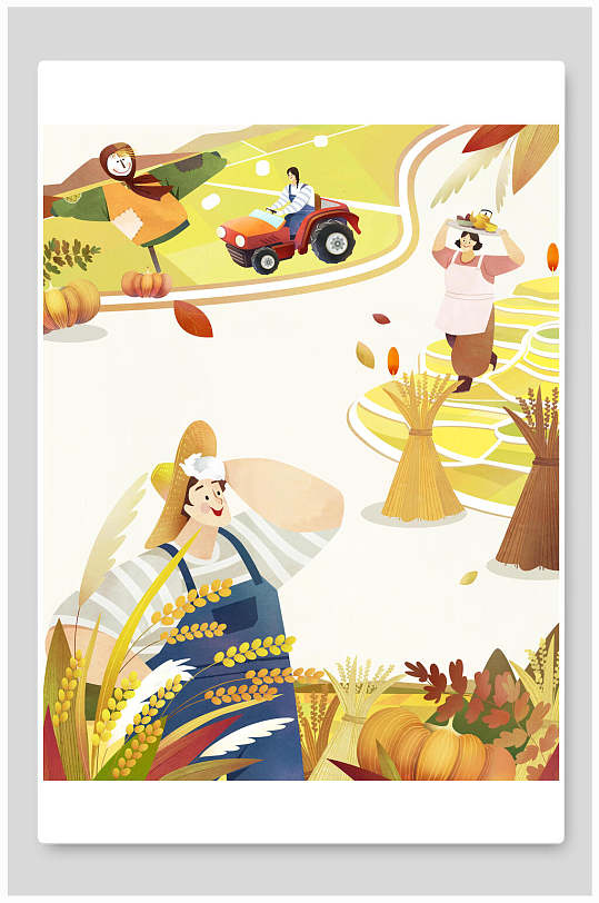 卡通新农村乡村振兴墙绘插画素材