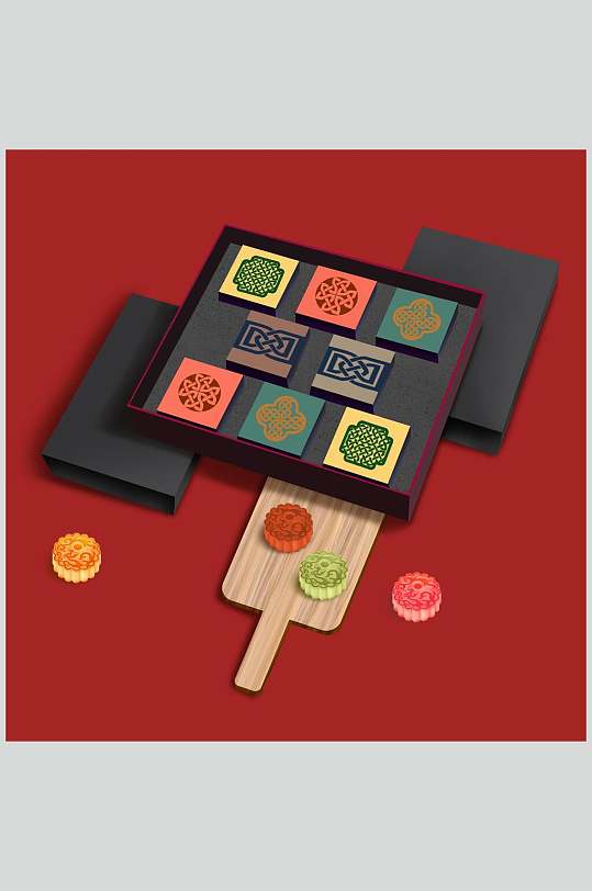 黑红月饼盒袋子包装样机