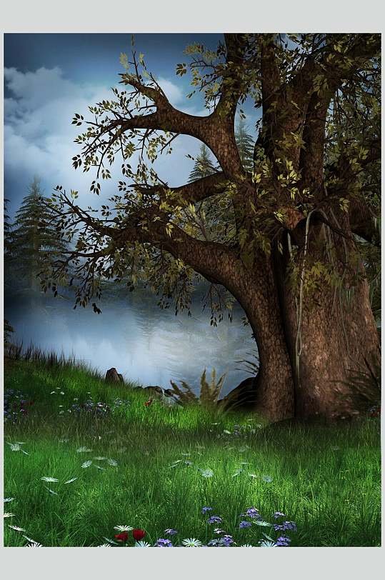 创意动漫唯美迷幻森林图片